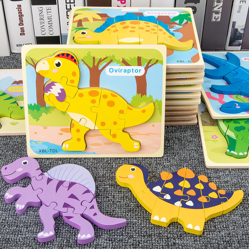 Wooden Dinosaur 3D Puzzle - Cartoon Jigsaw Kids Montessori Educational