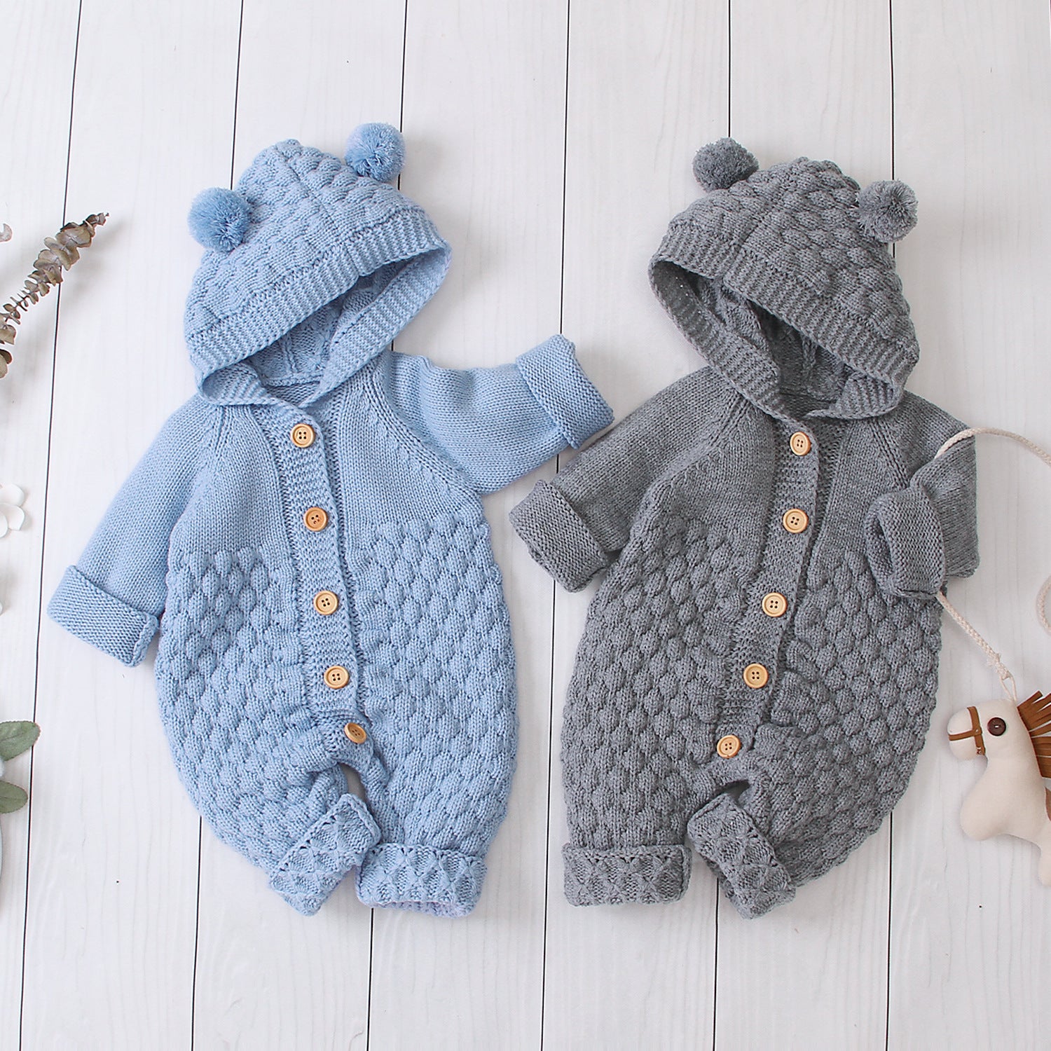 Knitted Hooded Baby Jumpsuit | Cozy Winter Romper Outfit