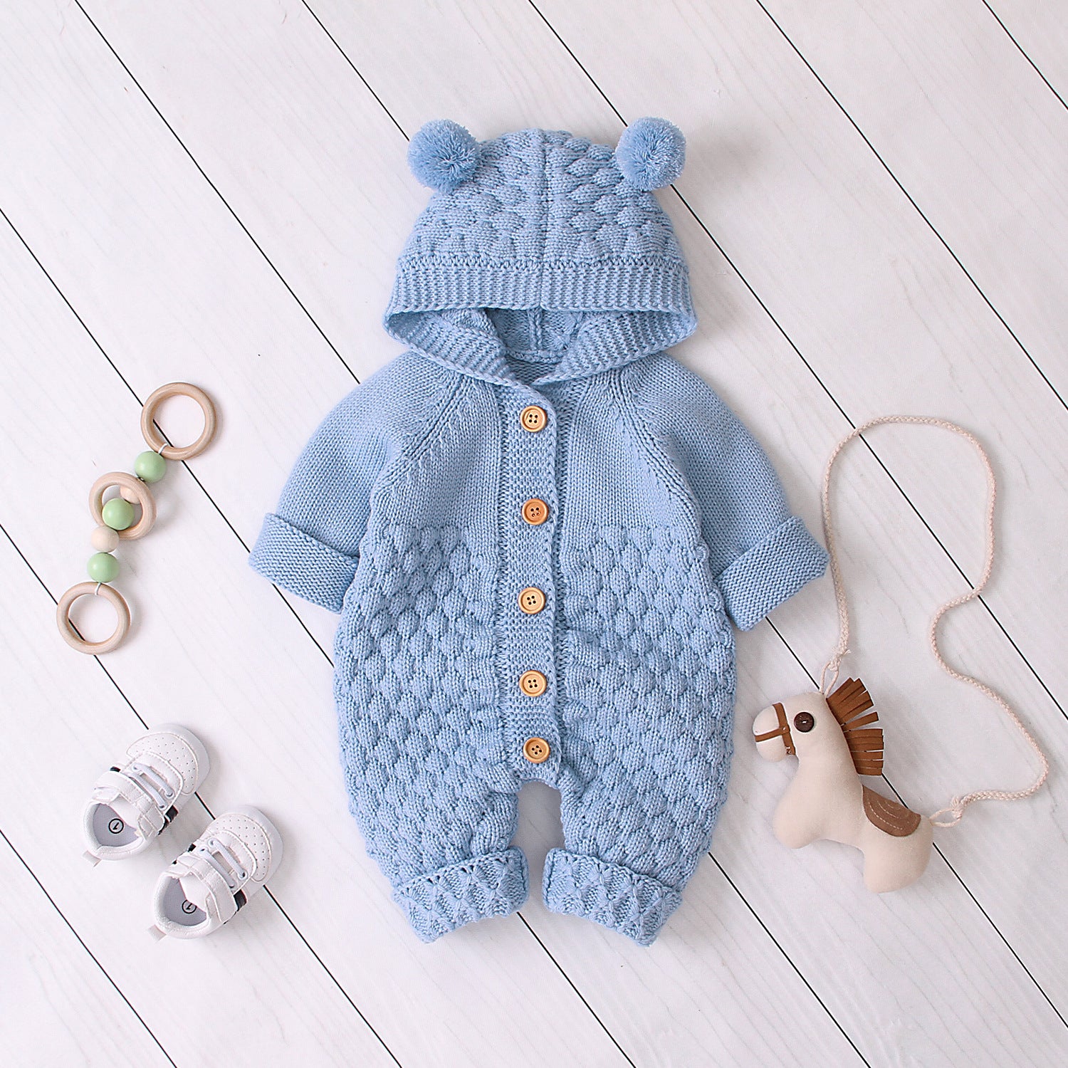 Knitted Hooded Baby Jumpsuit | Cozy Winter Romper Outfit