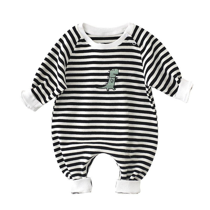 Dinosaur Baby Jumpsuit Long Sleeve | Unisex Striped Romper