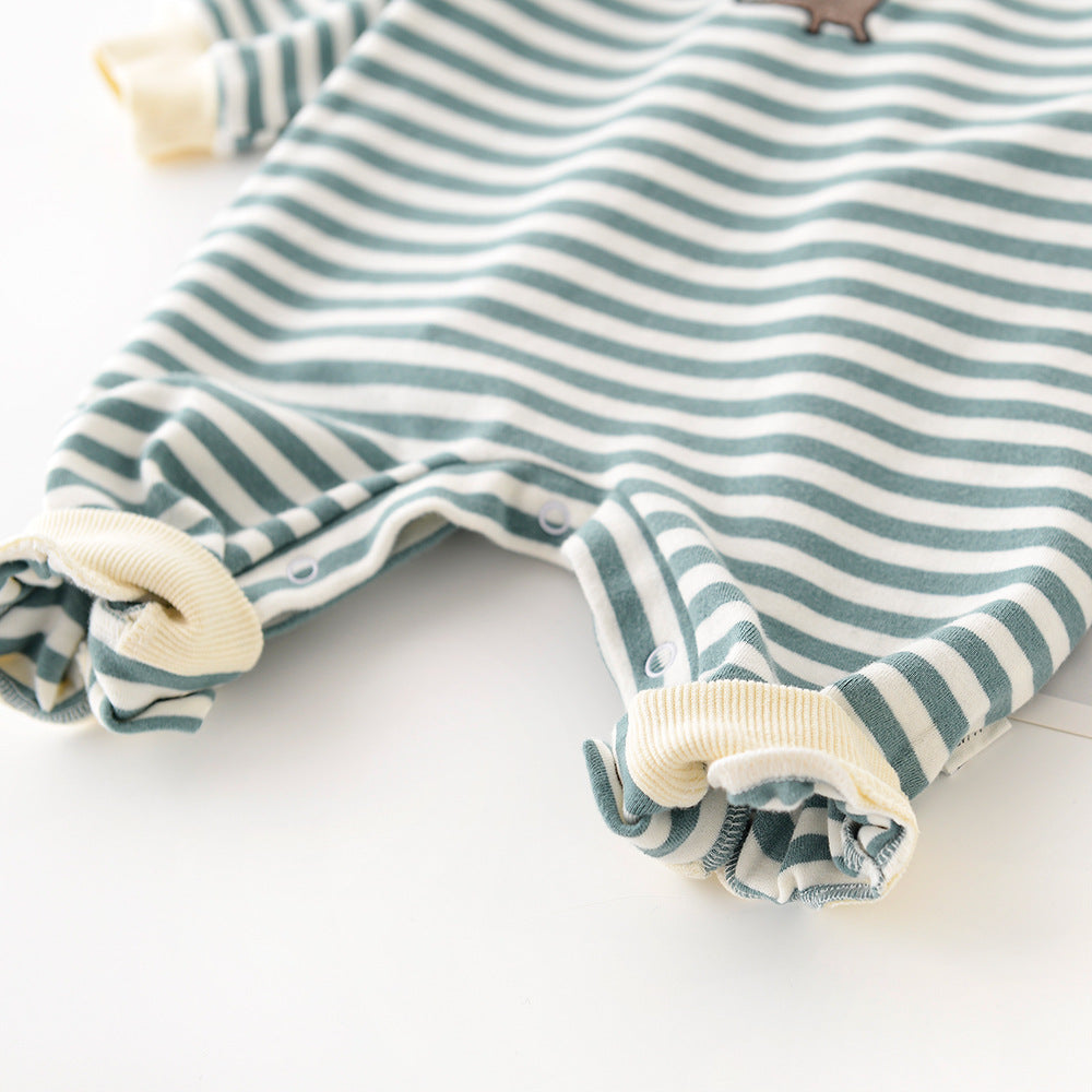 Dinosaur Baby Jumpsuit Long Sleeve | Unisex Striped Romper