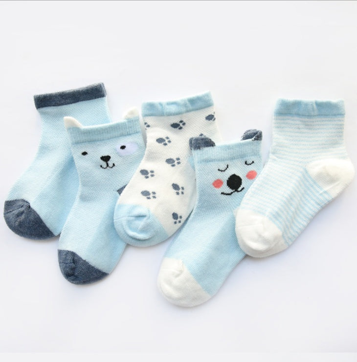 Breathable Summer Cotton Socks for Kids | 5 Pack Colors Boys & Girls