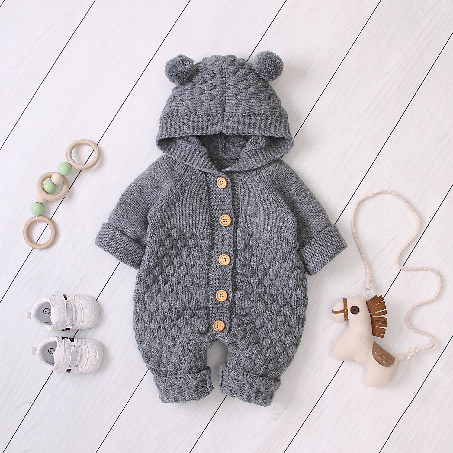 Knitted Hooded Baby Jumpsuit | Cozy Winter Romper Outfit