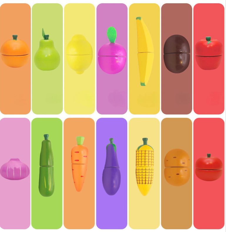 Magnetic Wooden Cutting Food Toy Set | Pretend Play Vegetables & Fruit