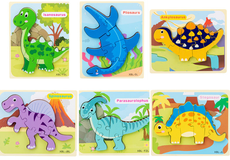 Wooden Dinosaur 3D Puzzle - Cartoon Jigsaw Kids Montessori Educational