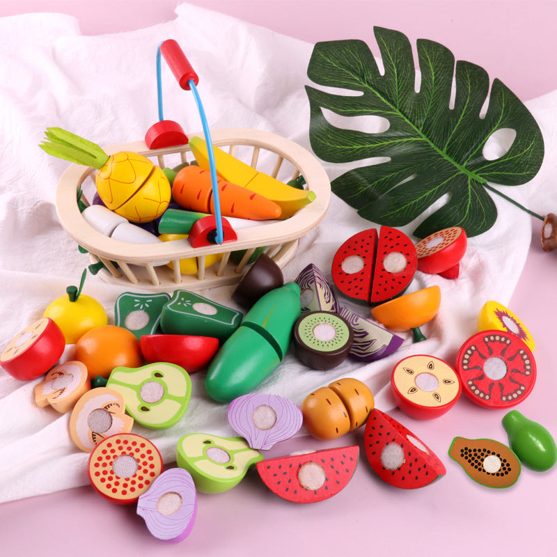 Magnetic Wooden Cutting Food Toy Set | Pretend Play Vegetables & Fruit