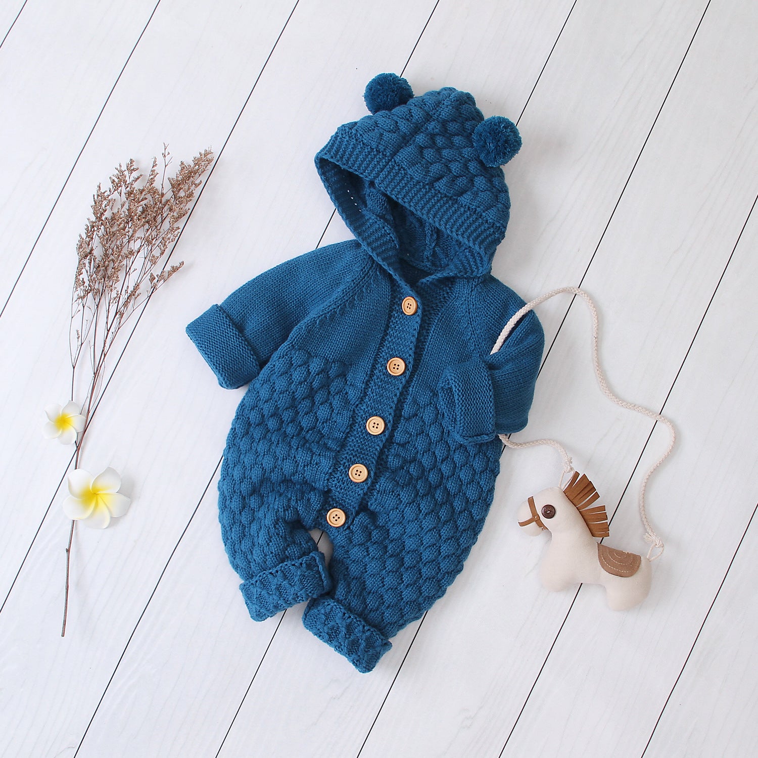 Knitted Hooded Baby Jumpsuit | Cozy Winter Romper Outfit