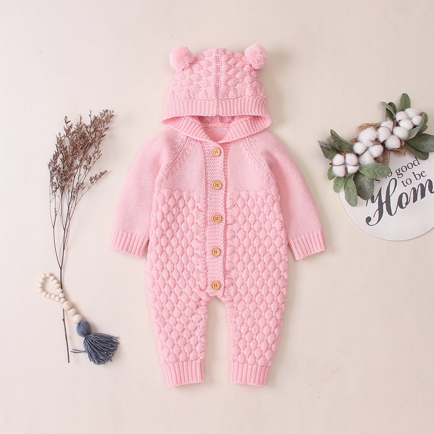 Knitted Hooded Baby Jumpsuit | Cozy Winter Romper Outfit