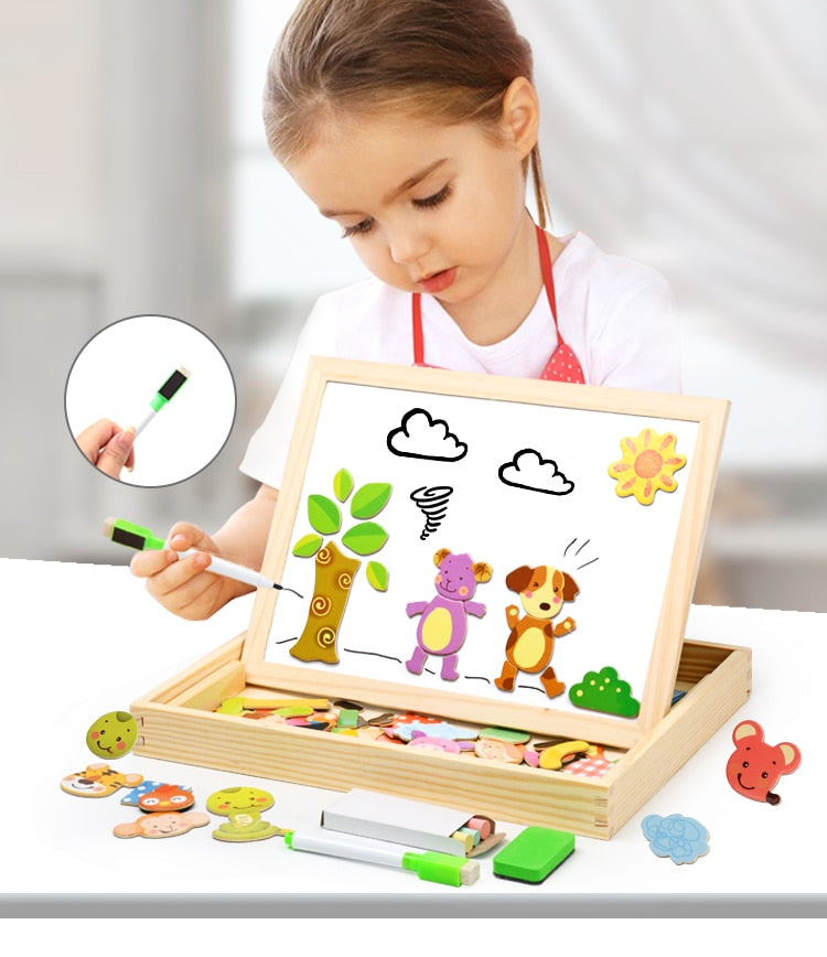 Wooden Magnetic Puzzle Board Set | 3-in-1 Learning Toy