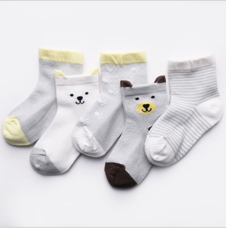 Breathable Summer Cotton Socks for Kids | 5 Pack Colors Boys & Girls
