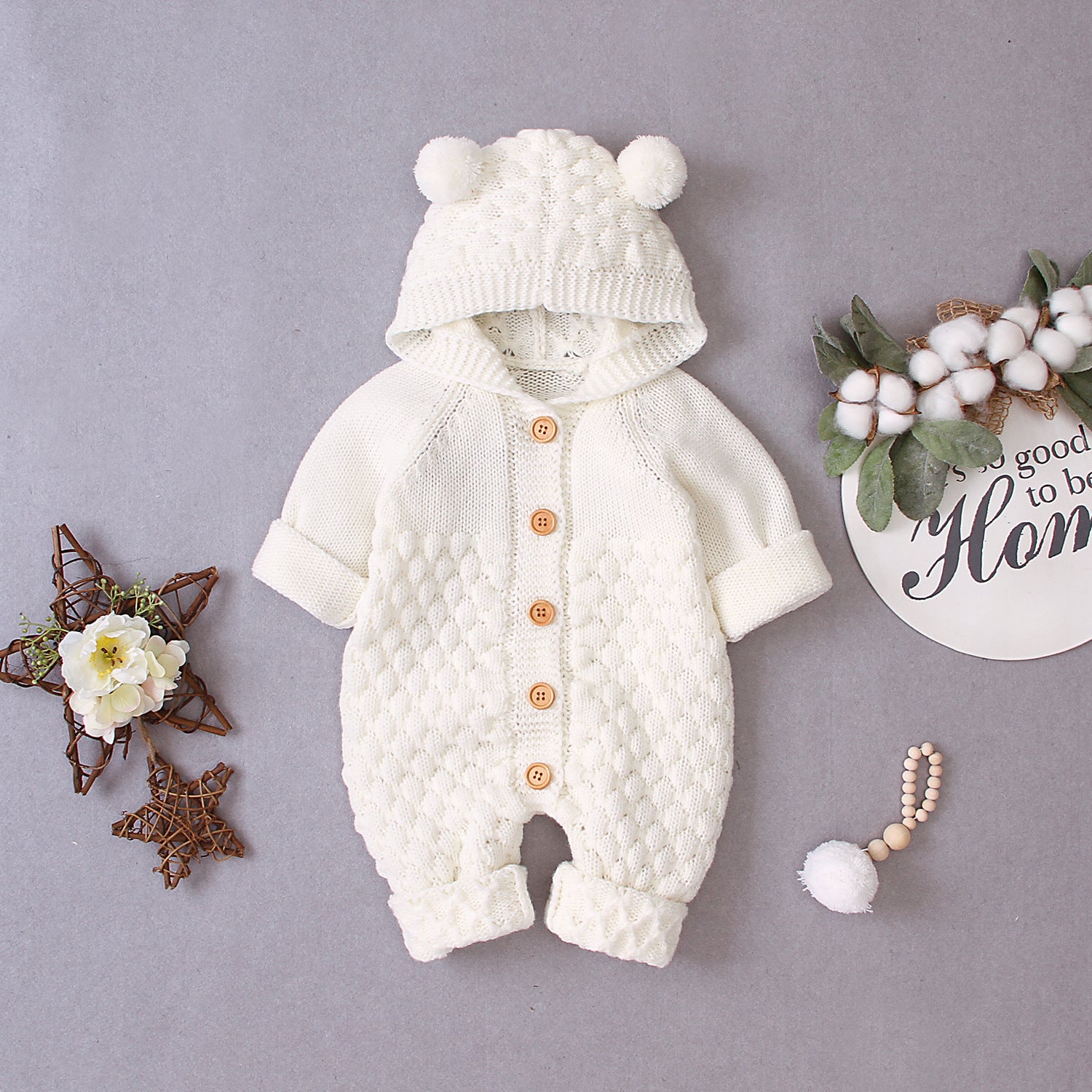 Knitted Hooded Baby Jumpsuit | Cozy Winter Romper Outfit