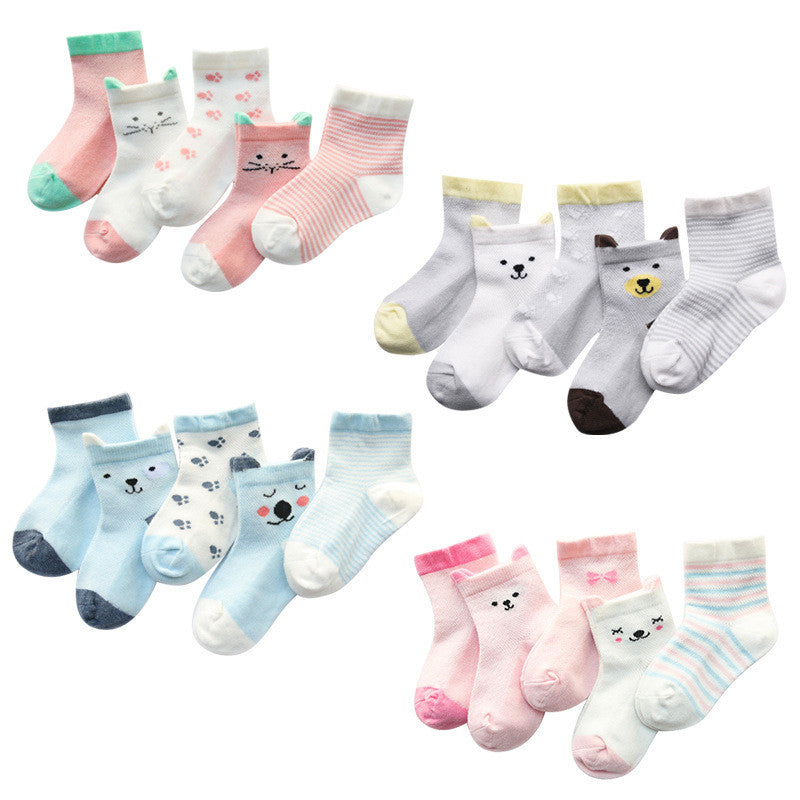 Breathable Summer Cotton Socks for Kids | 5 Pack Colors Boys & Girls