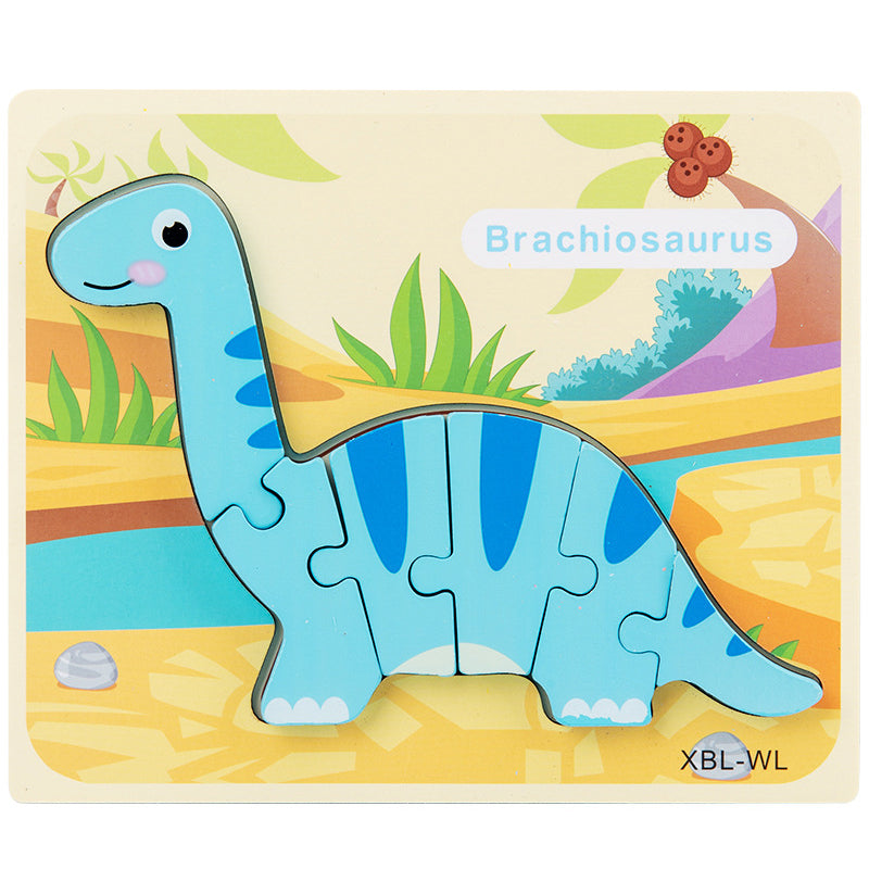 Wooden Dinosaur 3D Puzzle - Cartoon Jigsaw Kids Montessori Educational
