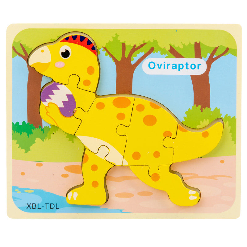 Wooden Dinosaur 3D Puzzle - Cartoon Jigsaw Kids Montessori Educational