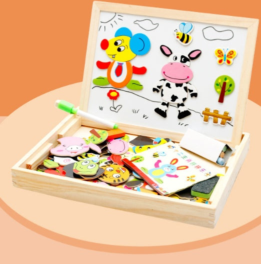 Wooden Magnetic Puzzle Board Set | 3-in-1 Learning Toy