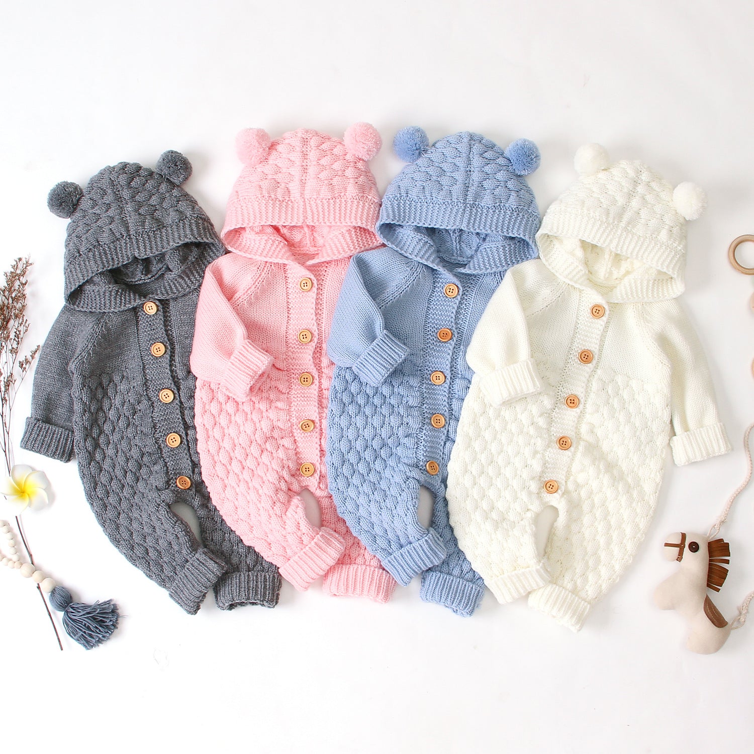 Knitted Hooded Baby Jumpsuit | Cozy Winter Romper Outfit
