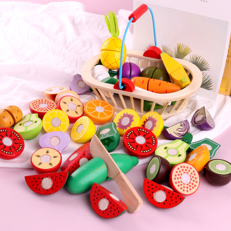 Magnetic Wooden Cutting Food Toy Set | Pretend Play Vegetables & Fruit