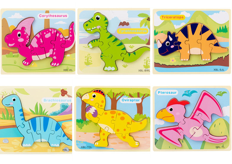 Wooden Dinosaur 3D Puzzle - Cartoon Jigsaw Kids Montessori Educational